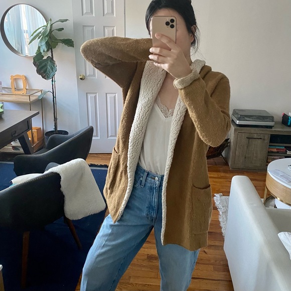 Zara Tan Faux Shearling Knit Hooded Cardigan - Picture 6 of 7